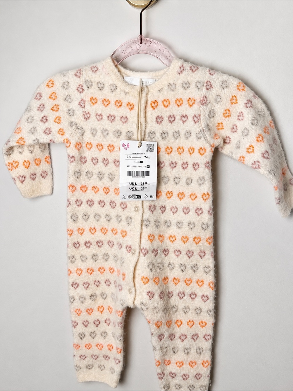 NWT: Zara Heart Knit Jumpsuit | Size: 6-9 months
